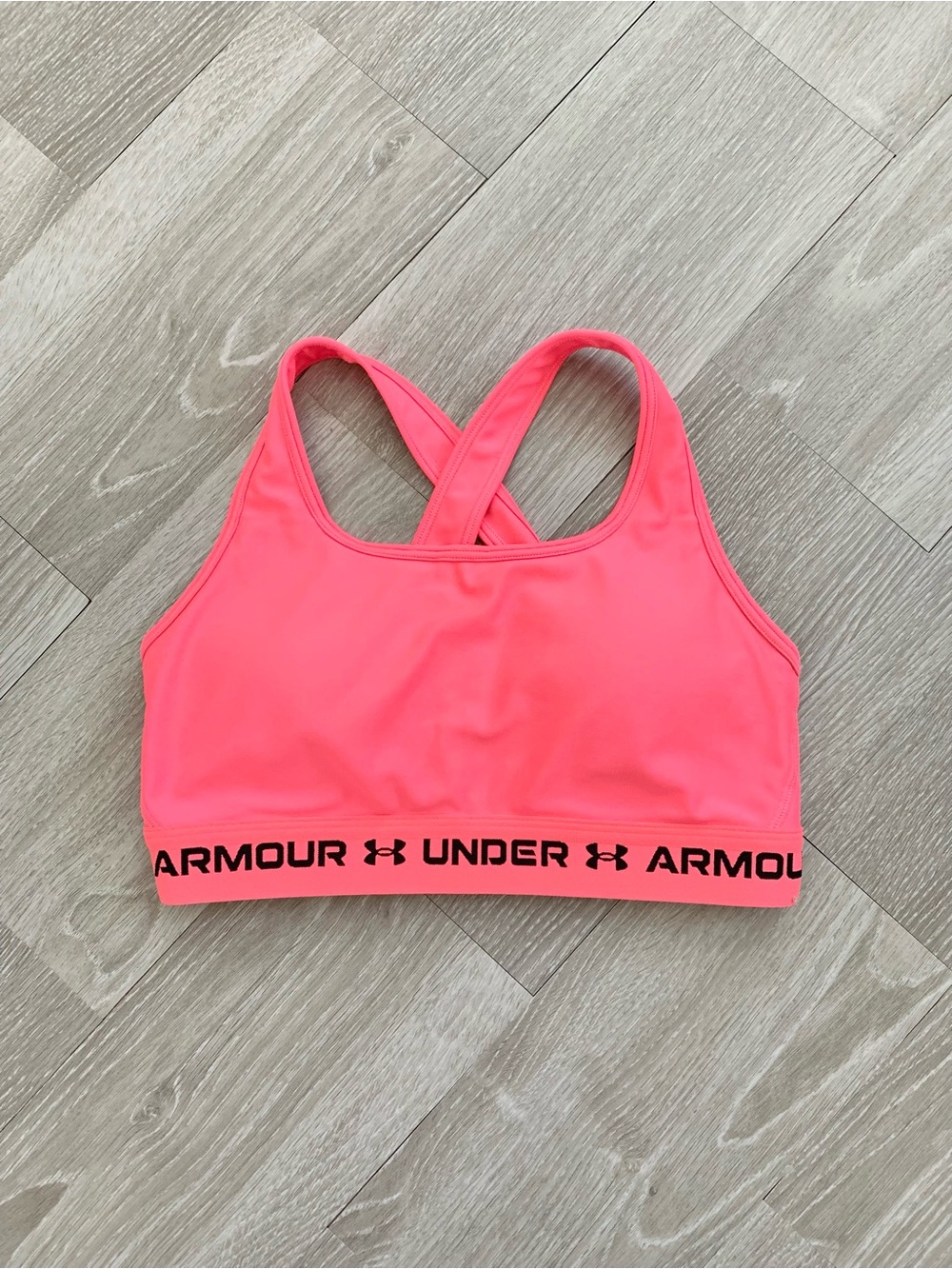 Under Armour Neon Pink Coral Criss Cross Back Sports Bra Branded Band Medium